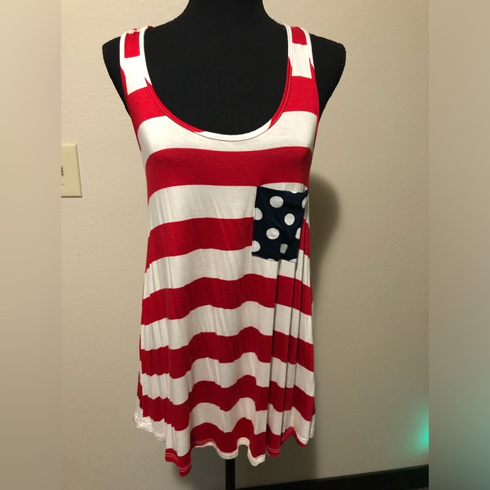 12pm by Mon Ami USA Patriotic Racerback Tank Top Red White Blue Sz S/M